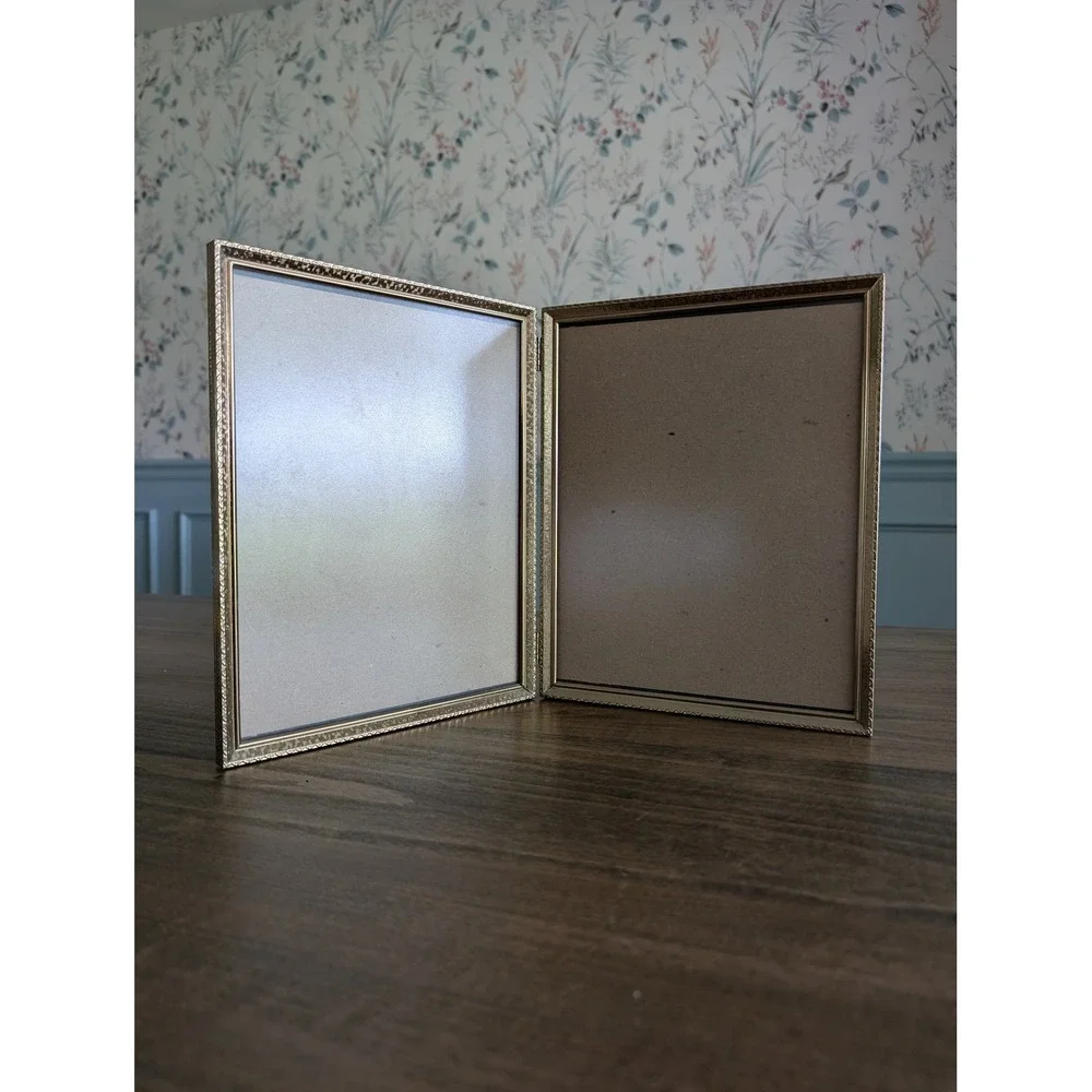 Vintage Brass Double Folding Picture Frame 8x10 Gold Ornate Hinged Hollywood